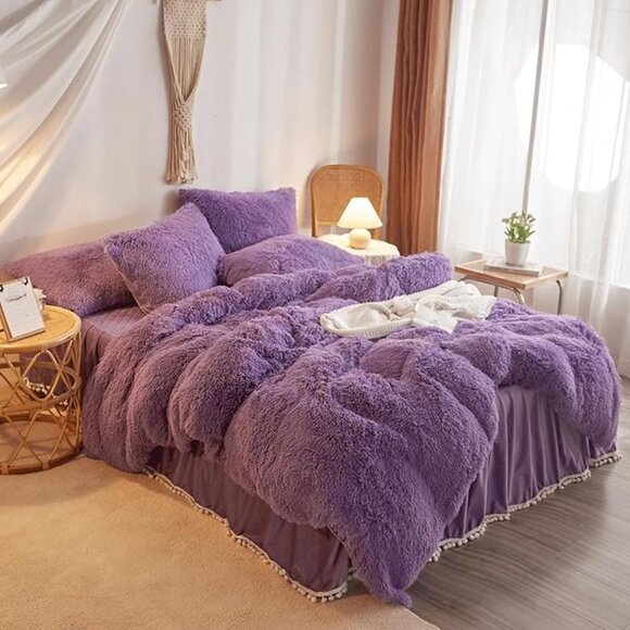 HAIHUA Luxury Plush Shaggy Duvet Cover Flannel Velvet Bedding (1 Faux Fur +2 Pil - Picture 6 of 9